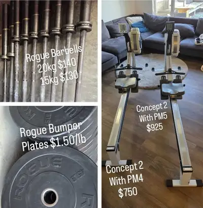 Rogue bumper plates in new condition. All $1.50 per pound. What I have available... 26x 45lb plates...