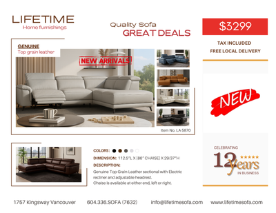 Genuine Top Grain Leather sectional with  Electric Recliner, View more