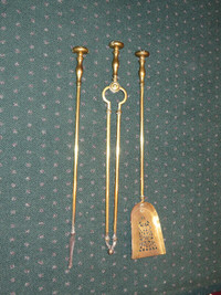 Antique Art Nouveau Three Piece Brass Fireplace Set