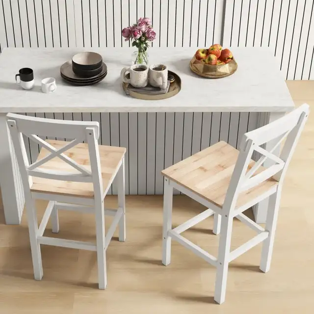 Counter Height Stool, Farmhouse Bar Stool with Back, Solid Wood in Chairs & Recliners in Markham / York Region - Image 6