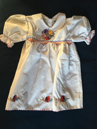 Baby’s Handmade Dress, white cotton with embroidered flowers 