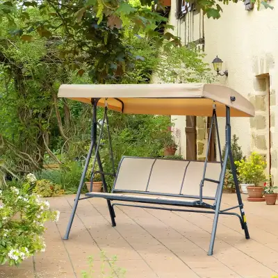 Beige 3-Seater Swing Chair Covered Garden Hammock A-Frame, View more