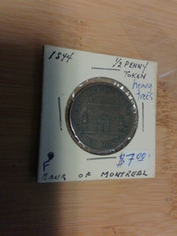 1844 half penny token heavy trees bank of Montreal F