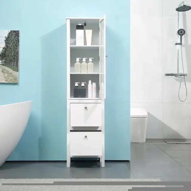 Tall Bathroom Cabinet with Tempered Glass Door, Storage Organize in Storage & Organization in Markham / York Region - Image 9