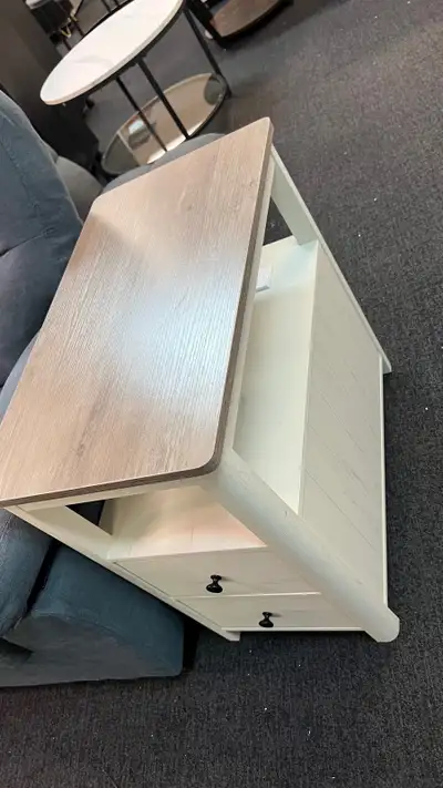 Side Table with Charging Station, Narrow Nightstand with 2 Drawe, View more