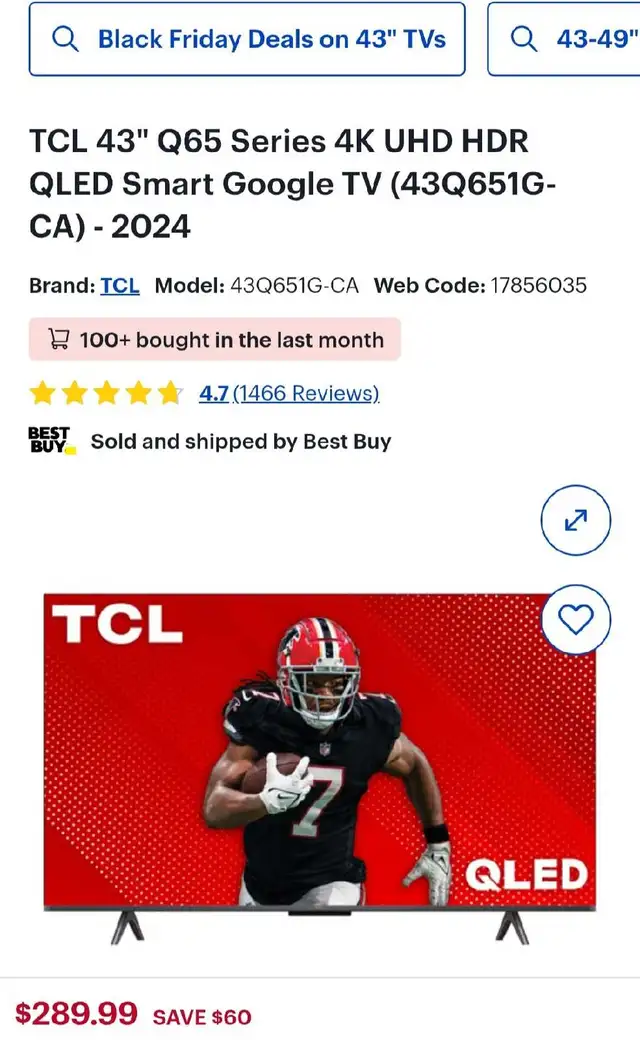 (2024) TCL 43Q651G 43" Q Class 4K UHD HDR QLED Smart Google TV64623144206083120