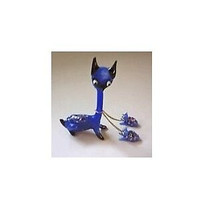 Vintage Cobalt Blue Blown Glass Mom Dog with 2 Puppies