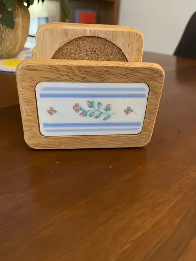 vintage wood coaster set, View more
