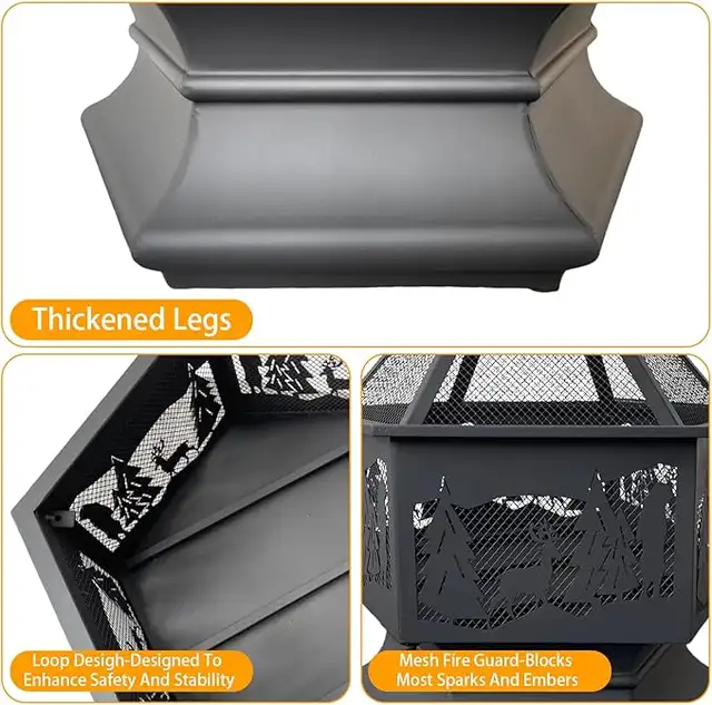 Hexagon Outdoor Fire Pit Wood Burning Outdoor Fireplace with Po in Patio & Garden Furniture in City of Toronto - Image 7