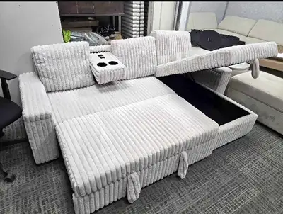 Plush Corduroy Sofa Bed with Fold-Out Design, View more