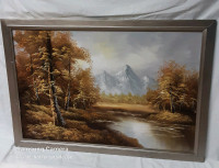 Vintage original painting, signed Eric, forest stream Rockies
