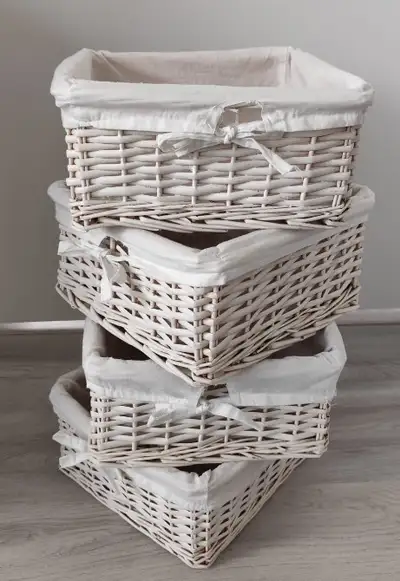Set of 4 Wicker Storage Baskets White, View more