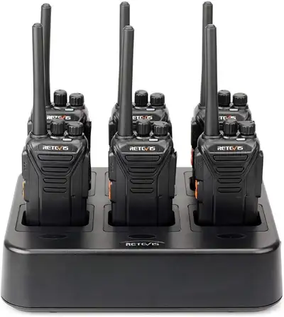 Lot Of 6 RETC I5 RT27 Walkie Talkies and Individual Chargers, View more