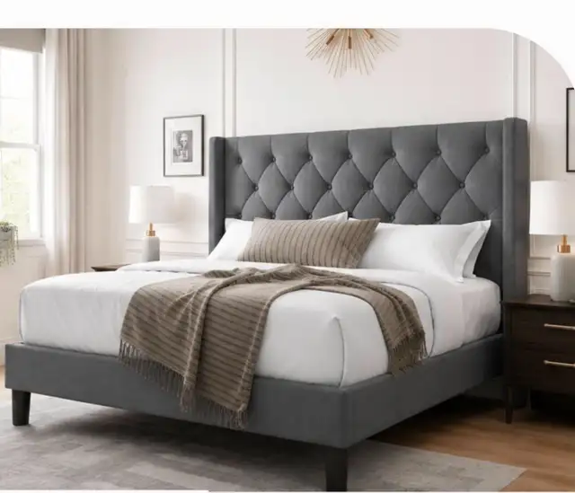 Upholstered Queen Bed Frame in Beds & Mattresses in Kitchener / Waterloo - Image 2