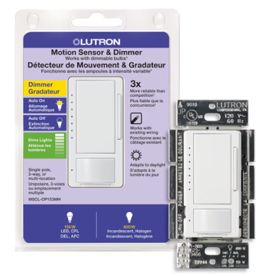 Lutron Maestro LED+ Dimmer and 1.5 Amp Motion Sensor, Single, View more