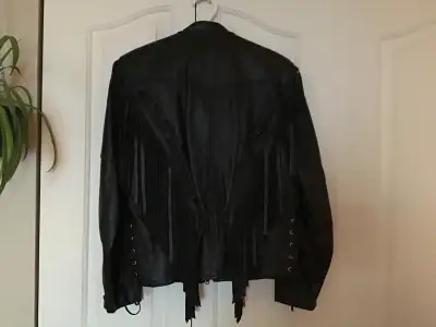 Manteau de moto Belfast en cuir avec franges, View more