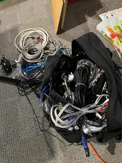 HUGE LOT OF CABLE, ETHERNET NETWORK CABLES, & ELECTRONICS CABLES, View more