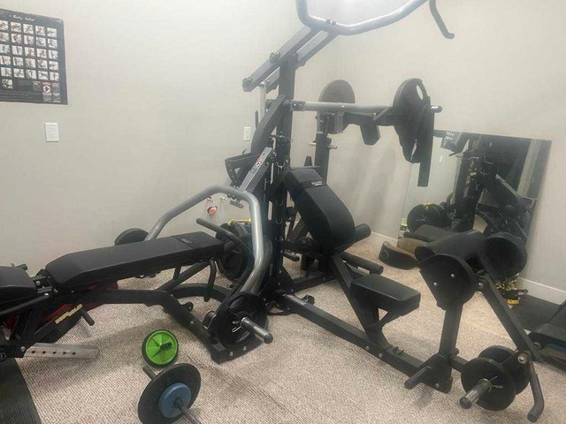 Full home gym with weight plates and weight rack in Exercise Equipment in Calgary