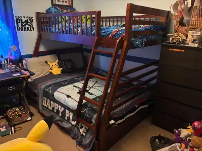 Solid Wood Twin-over-Full Bunk Bed Frame – Great Condition, View more