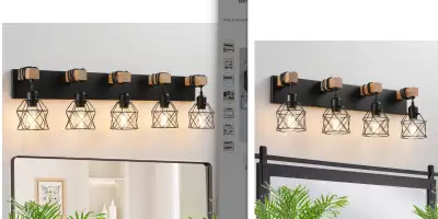 2x Farmhouse Vanity Lights Set – Wood & Black – New, View more