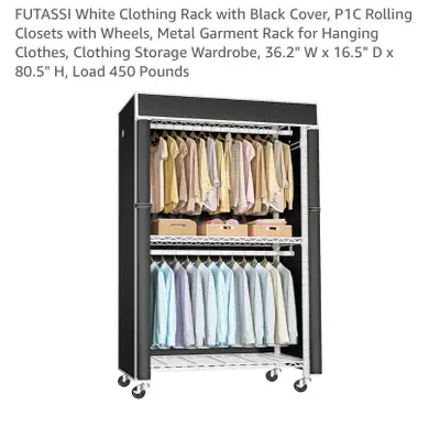 New White Rolling Clothing Rack with Black Cover, View more