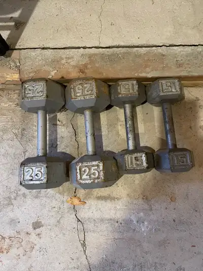 25 pound, 15 pound dumbbells , View more