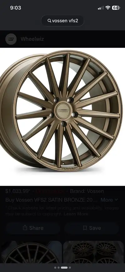 Set of 4x Vossen VFS-2 Bronze 5x114.3 20x9J ET32 CB73.1 Tires are Falkin Fk-510 245/40/ZR20 Tires ne...