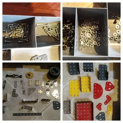 lots of Meccano metal building parts and tools for sale, price from $0.05 ( plastic parts) , $0.1 -...