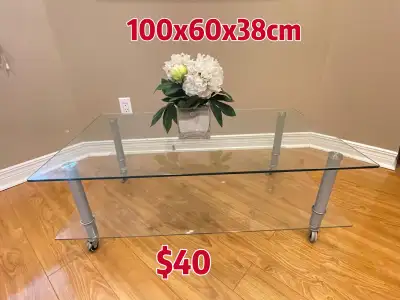 Glass Coffee Table with Wheels, View more