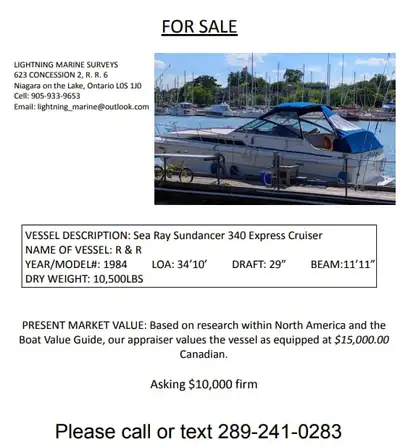 This 1984 Sea Ray Sundancer 340 Express Cruiser is a classic vessel, currently available in good con...