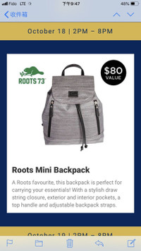 Roots 73 Grey Ladies Backpack Brand New With Tags$35