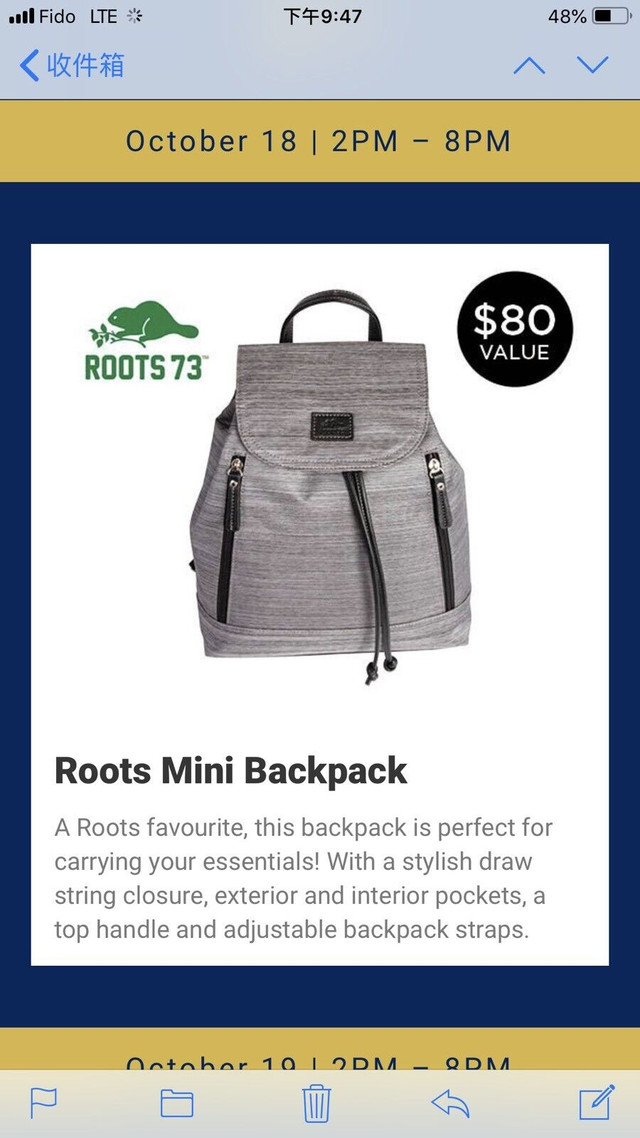 Roots 73 Grey Ladies Backpack Brand New With Tags$35 in Women's - Bags & Wallets in Markham / York Region