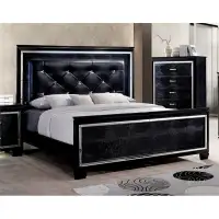 Queen LED Panel Bed in Black With Mirror Headboard and Footboard