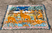Vintage Deer Tapestry Wall Hanging Wildlife Cabin Cottage Decor