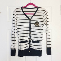 NEW Black / White Striped Long Sleeved Women's Cardigan (Size S)