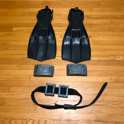 Scuba Fins and Scuba Belt + Weights, View more