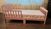 Toddler bed with mattress and bedding