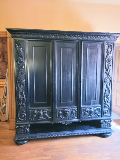 Extra Large Antique Hand Carved Wardrobe/China Cabinet, View more
