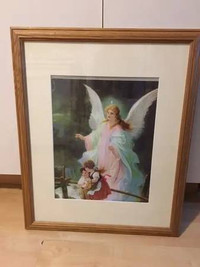 Framed picture of guardian angel $30 wooden frame 18” x 22”