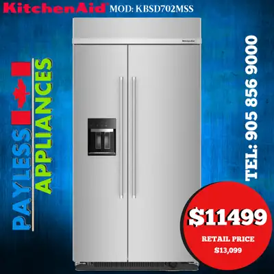 Kitchenaid Refrigerator KBSD702MSS 42" Built-In Side by Side, View more