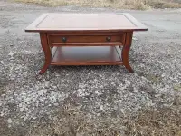 Wood Coffee Table with Drawer and Lower Shelf
