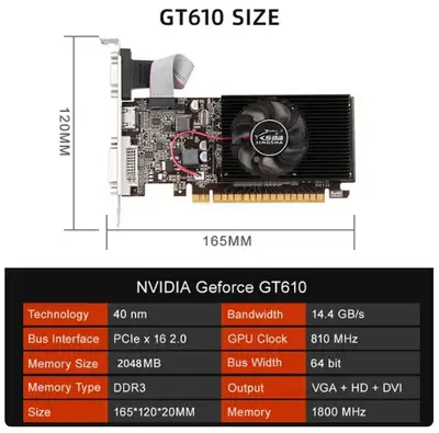 Carte graphique PCIe x16 de 2GO•Nvidia Geforce GT610 of 2GB, View more