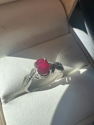 Size 6.5 10 k white gold ruby and diamonds ring North east