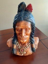 Statue en céramique tête d'indien vintage pièce de collection