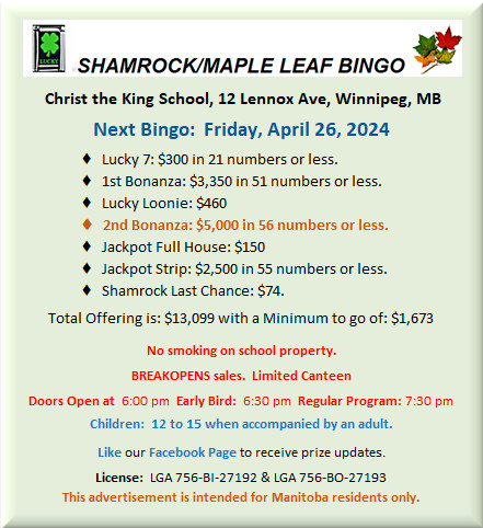 Shamrock Maple Leaf Bingo, Winnipeg, MB in Events in Winnipeg