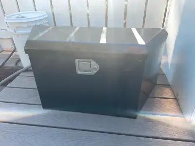 Trailer Tongue storage box, 34” wide, 14” deep, 16” tall. Steel construction with lock. In very good...