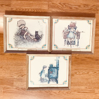 Holly Hobbie Prints X 3 Carlton Cards Wood Frames 9"x11"-1975