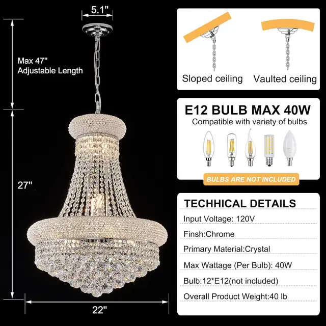 Homeooze 12 - Light Empire Crystal Chandelier Chrome BRAND NEW63234754279683121