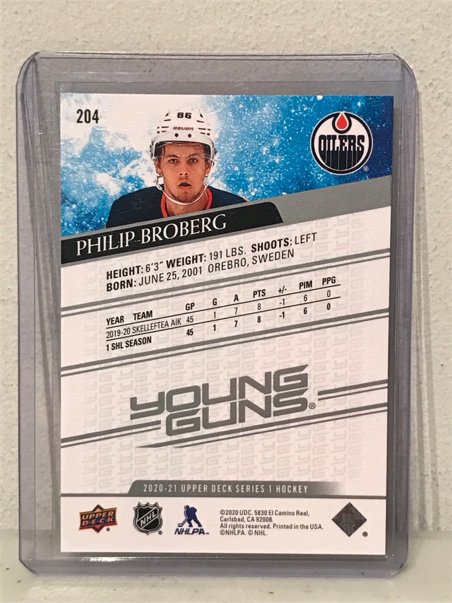 Philip Broberg Young Guns NHL Hockey Rookie Card Edmonton Oilers in Arts & Collectibles in Ottawa - Image 2