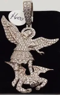 .925 and Diamond Pendant of Archangel Slaying Demon